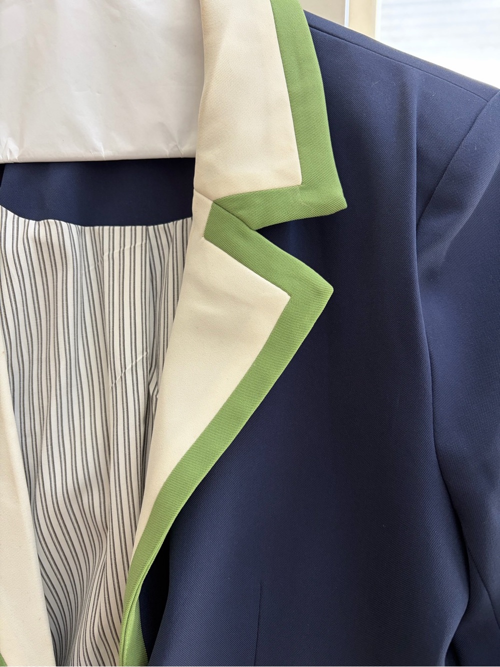 Mauve by Anthropologie French Navy Blazer with White & Green Trim Sz XS - Picture 6 of 9